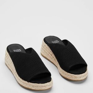 EILEEN FISHER Tali Platform Wedge Slip On Black Sandals
